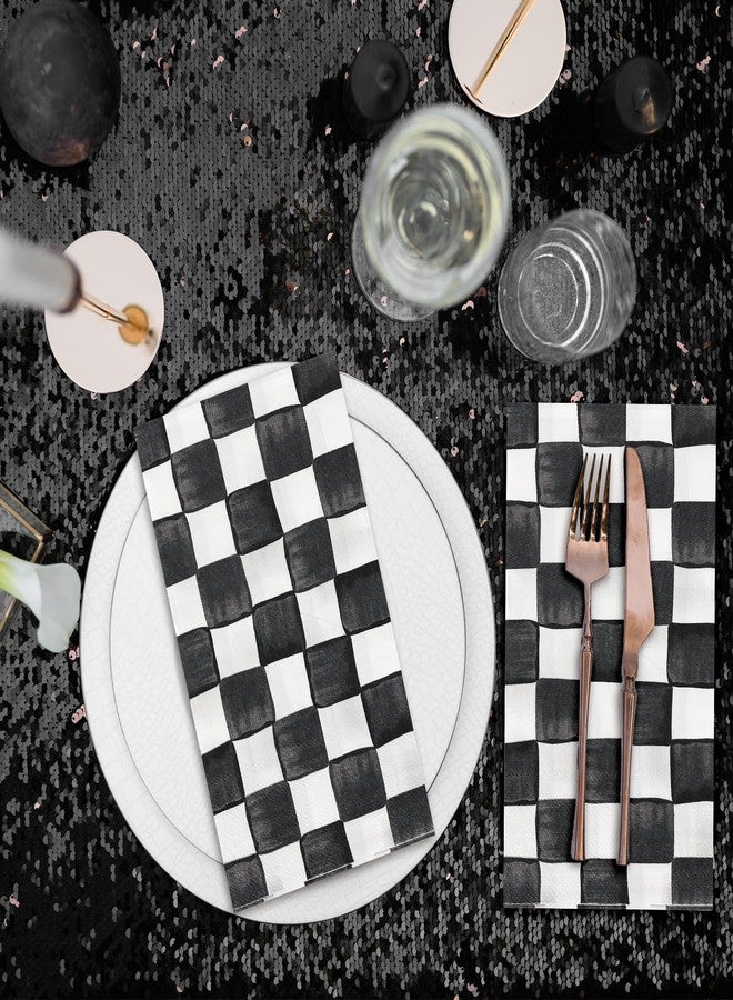 JarThenaAMCS مناديل جارثينا إيه إم سي إس، 100 قطعة، بنقشة مربعات سوداء وبيضاء، للاستخدام مرة واحدة، مناسبة للعشاء، ولتزيين الحمام، وأعياد الميلاد، وحفلات سباق السيارات، ولوازم المائدة. - Image 5